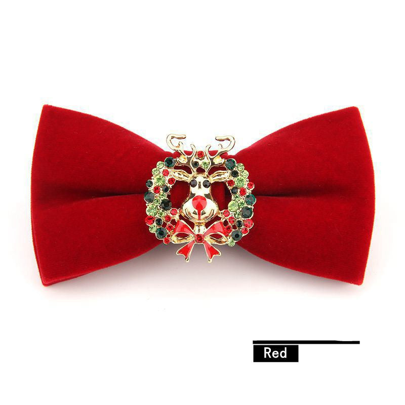 Christmas Rhinestone Alloy Deer Velvet Bow Tie