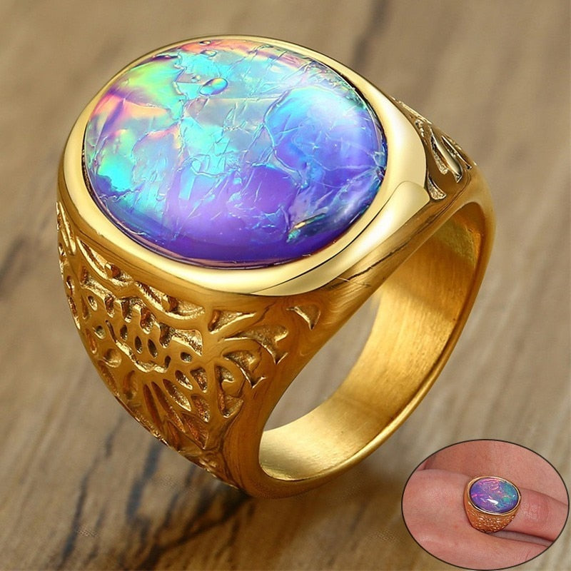 Colorful Opal Stone Stainless Steel Casting Ring
