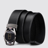 Smooth Automatic Buckle Black Genuine Leather Belt