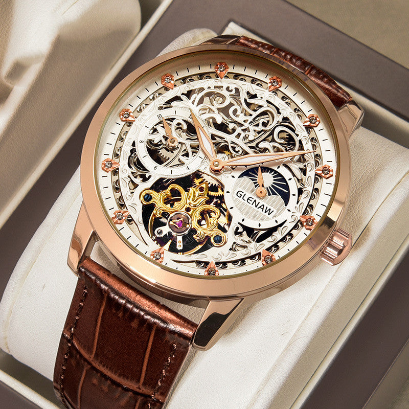 Élégant montre en cuir rond géométrique