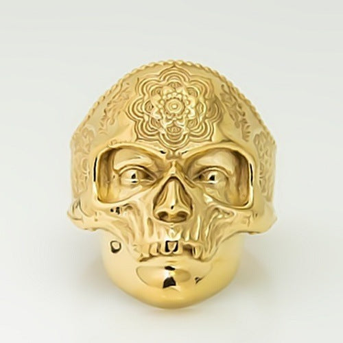 Floral Mosaic Skull Shaped Ring
