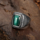 Square Green Gemstone Titanium Steel Ring