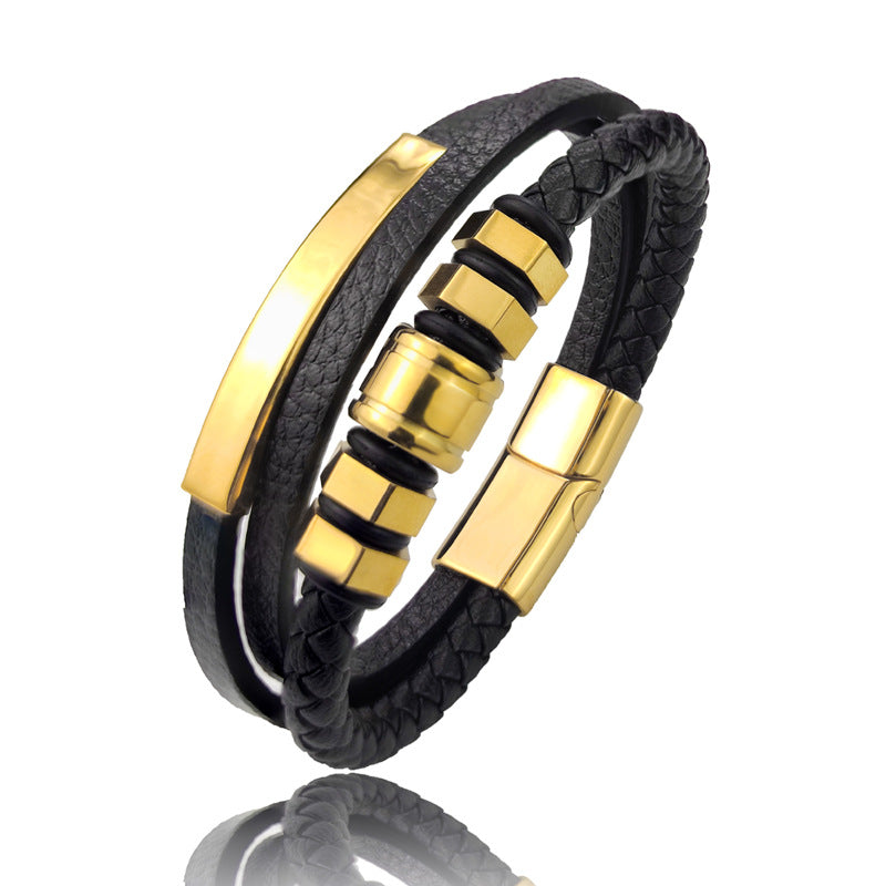 Multi Strap Leather Cord Bracelet