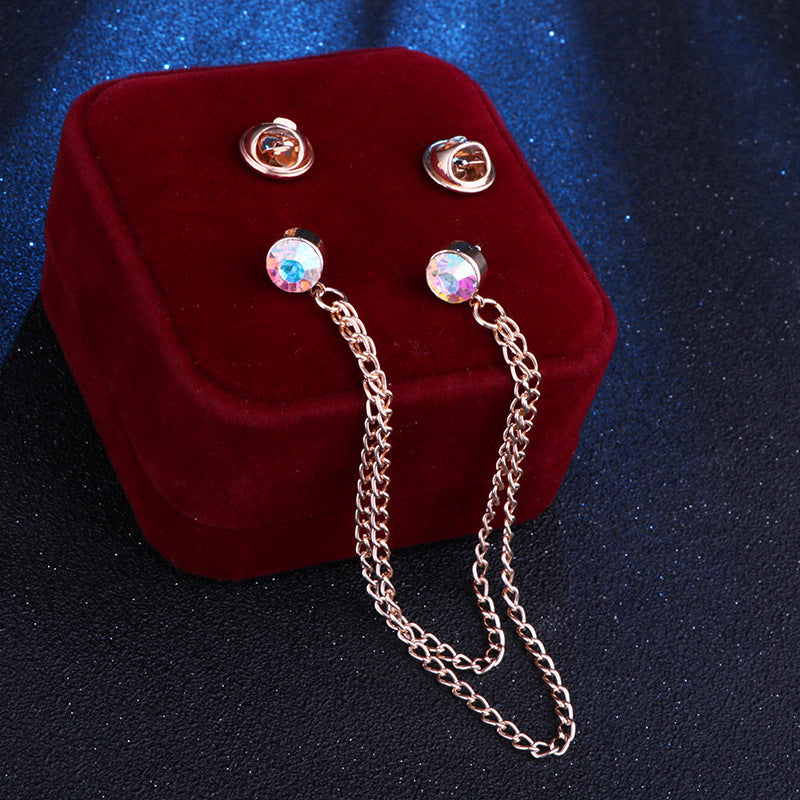 Broche de cadena doble decorado con diamantes de imitación