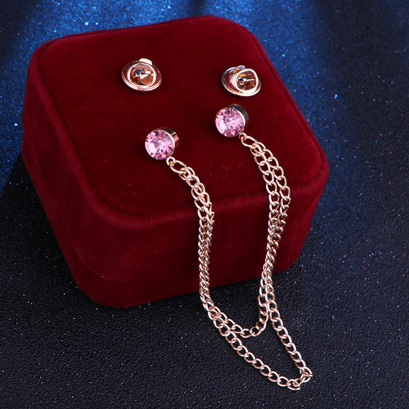 Broche de cadena doble decorado con diamantes de imitación
