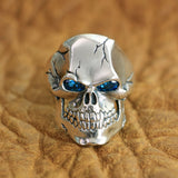 Cracked Skull Blue Eyes Sterling Silver Ring