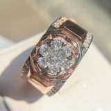 Two-Tone Floral Rhinestone Alloy Ring