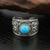Turquoise Gemstone Feather Men Ring