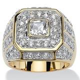 Anillo de diamantes de imitación geométricos chapado en oro de lujo