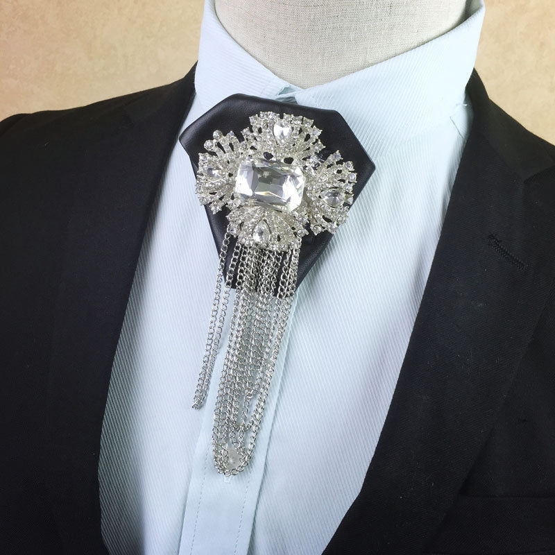 Metal And Rhinestone Decorated Diamond Shape Tie