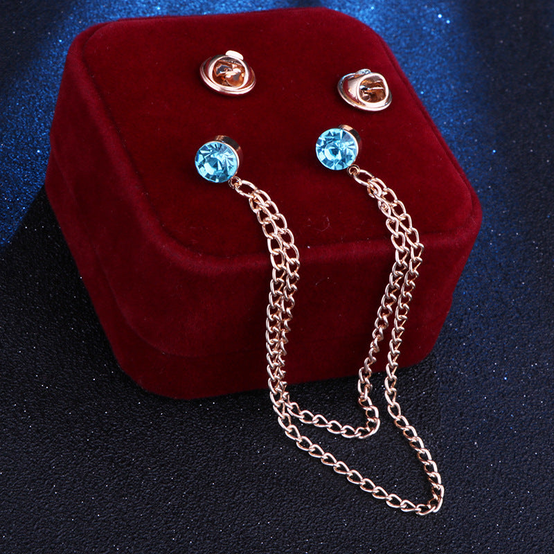 Broche de cadena doble decorado con diamantes de imitación