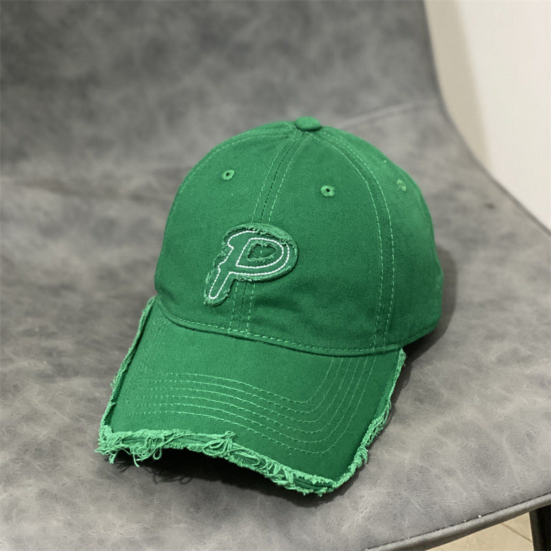 P Letter Stitching Ripped Cap