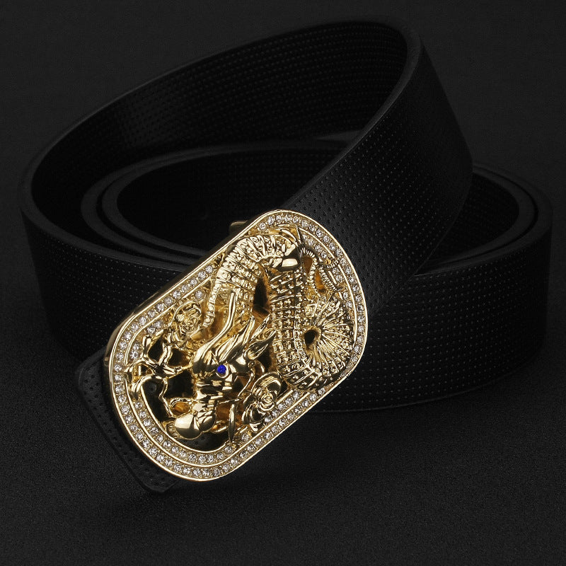 Smooth Leather Cowhide Silver Dragon Belt
