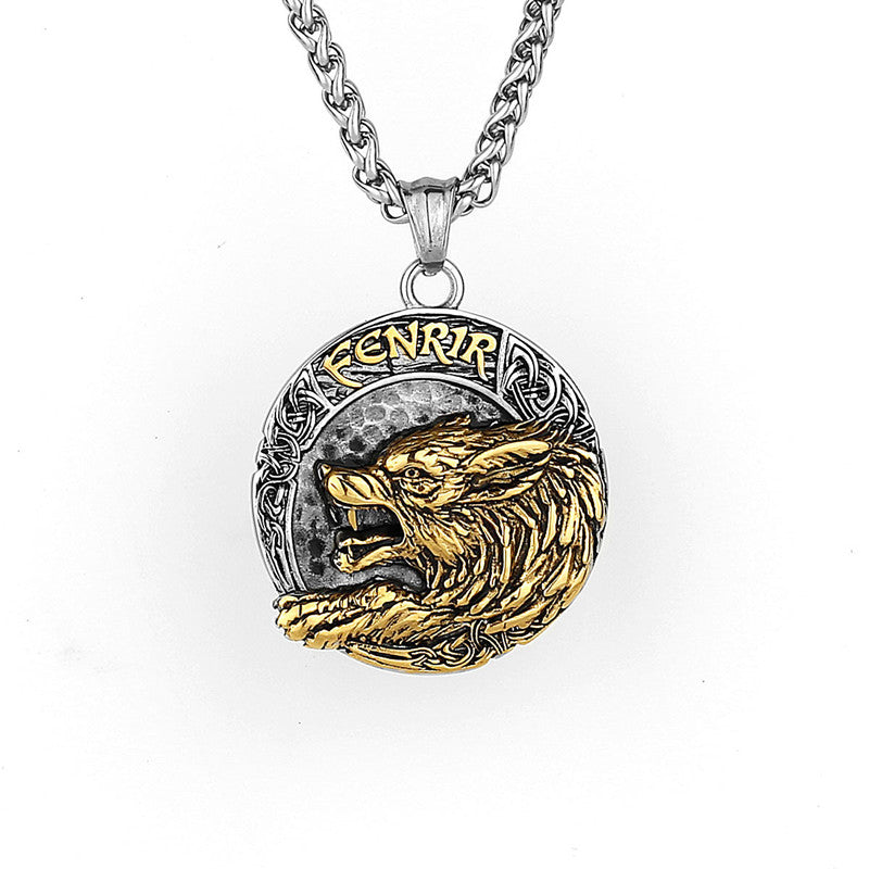 Collar con colgante de acero de titanio Viking Wolf Fenrir