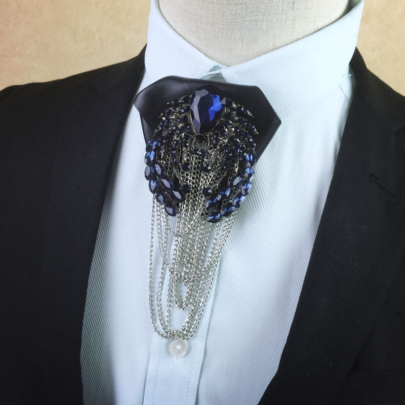 Metal And Rhinestone Decorated Diamond Shape Tie