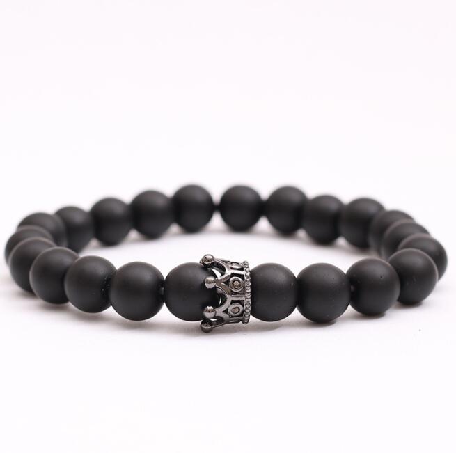 Pulsera Coronada de Piedra Natural en Blanco y Negro