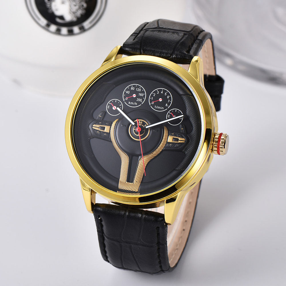 Classic Round Stainless Steel Buckle Leather Watch