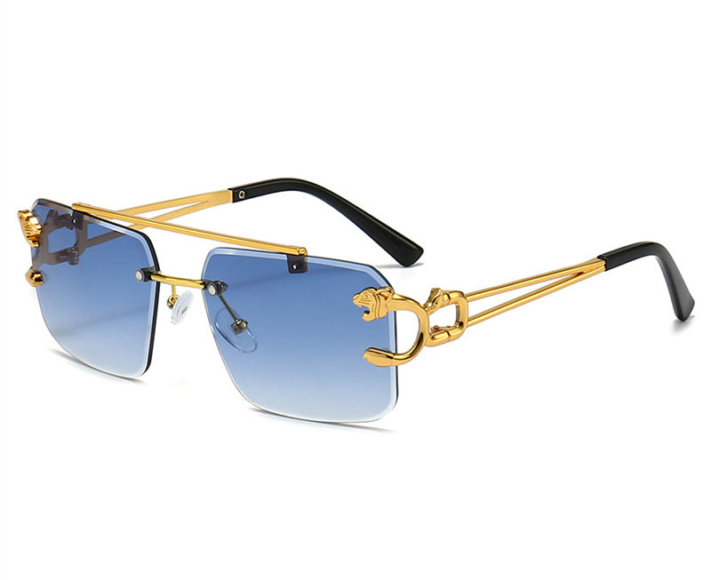 Double Beam Trimmed with Leopard Decoration Sunglasses