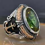 Green Gemstone Anchor Design Ring