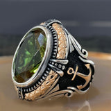 Green Gemstone Anchor Design Ring