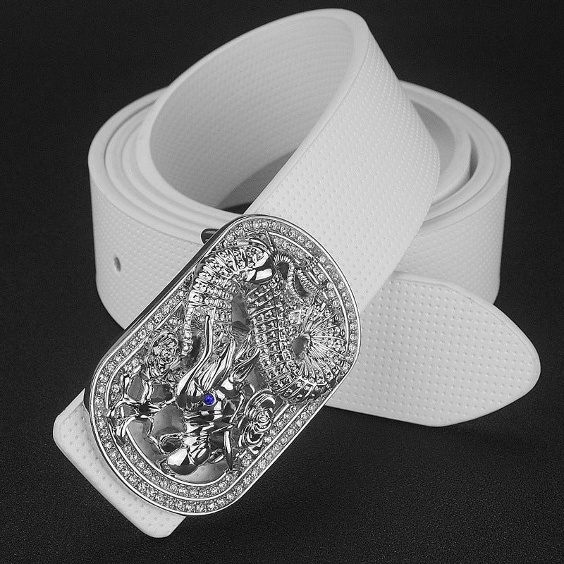 Smooth Leather Cowhide Silver Dragon Belt