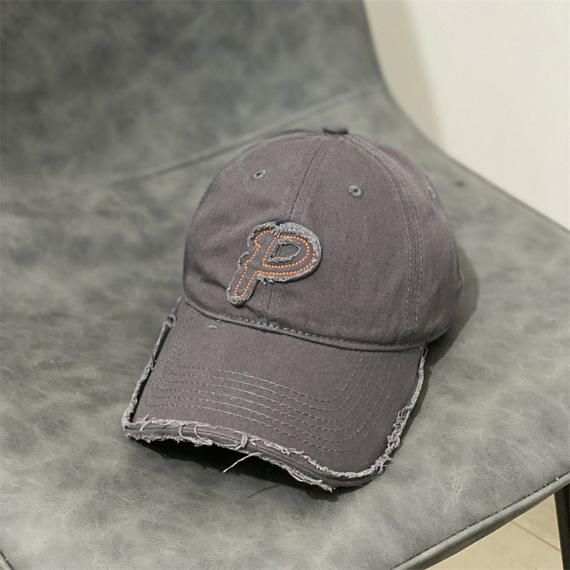 P Letter Stitching Ripped Cap