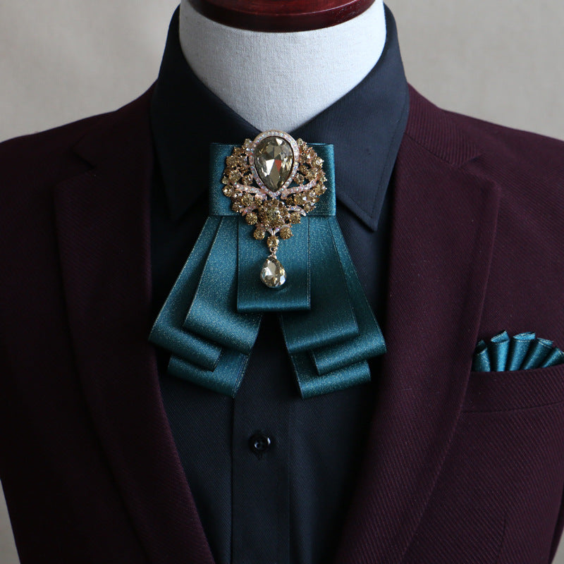 Metal And Rhinestone Decorated Solid Ribbon Tie