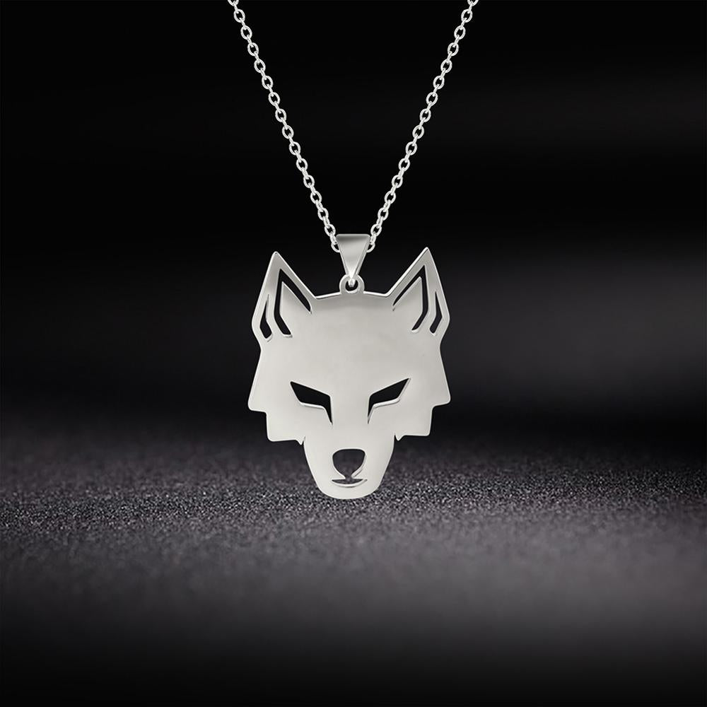Collar con colgante de cabeza de lobo de acero inoxidable