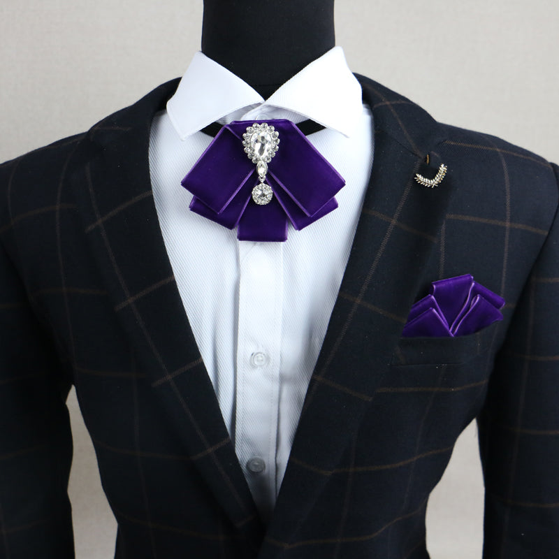 Rhinestone Decoration Velvet Multi-Layer Square Tie