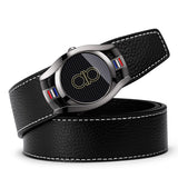 Smooth Automatic Buckle Black Genuine Leather Belt