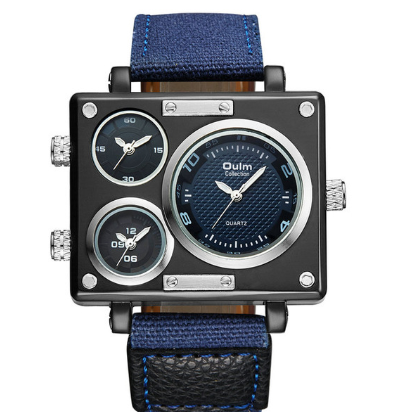 Double Movement Canvas Strap Square Watch
