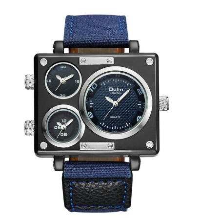 Double Movement Canvas Strap Square Watch