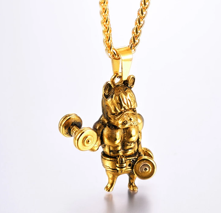 Stainless Steel Gym Bull Pendant Necklace
