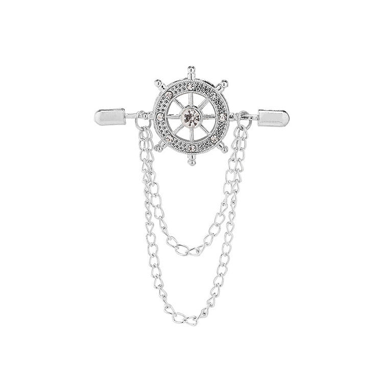 Broche de alfiler de diamantes de imitación de rueda de barco de aleación
