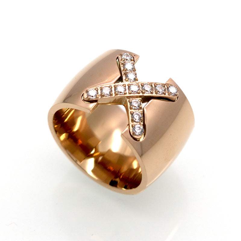 X-shaped Cross Diamond Zircon Ring