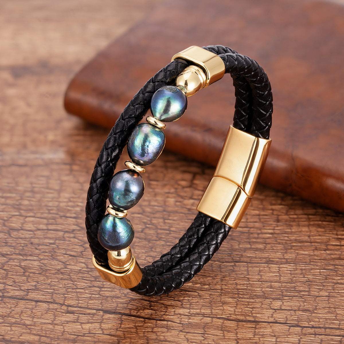 Mixed Stone Double Leather Bracelet