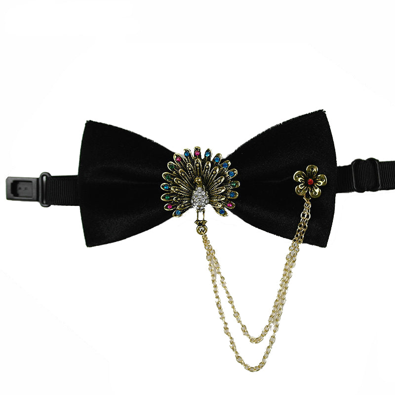 Peacock Rhinestone Design Velvet Bow Tie