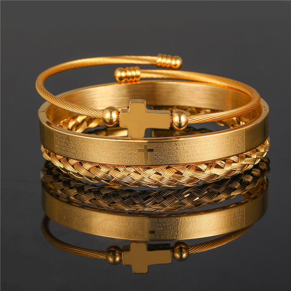 Religiöser Kreuz mit soliden schwarzen Multi -Armband