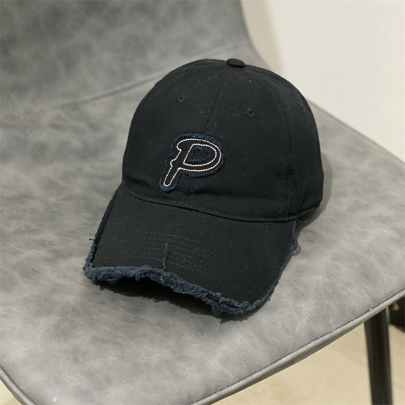 P Letter Stitching Ripped Cap