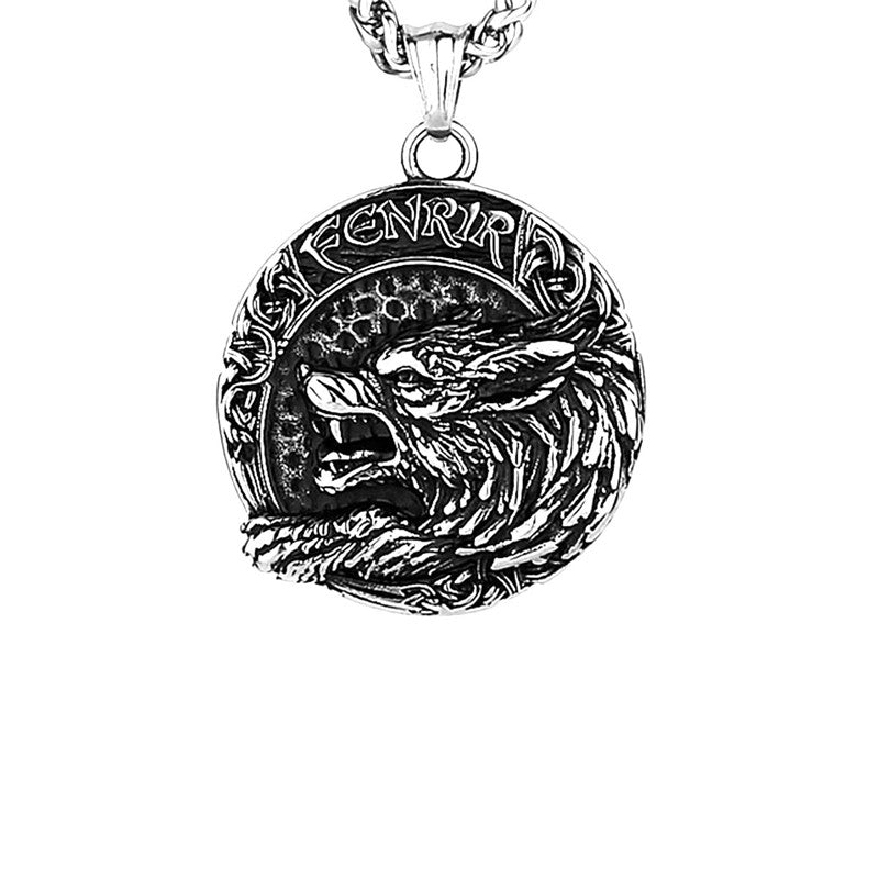 Collar con colgante de acero de titanio Viking Wolf Fenrir