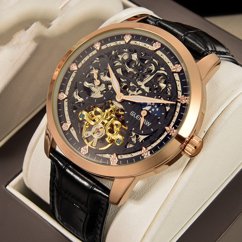Élégant montre en cuir rond géométrique