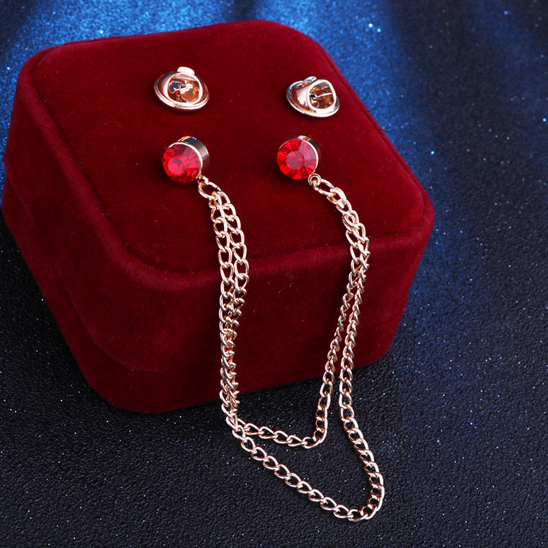 Broche de cadena doble decorado con diamantes de imitación