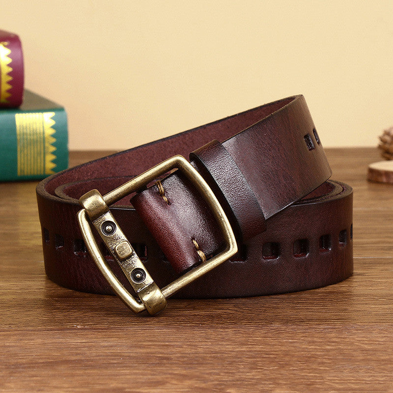 Handmade Cowhide Leather Pure Copper Buckle Belt