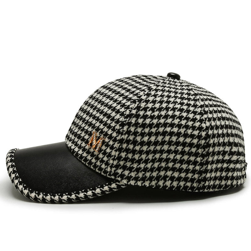 Letter Appliques Houndstooth Cap