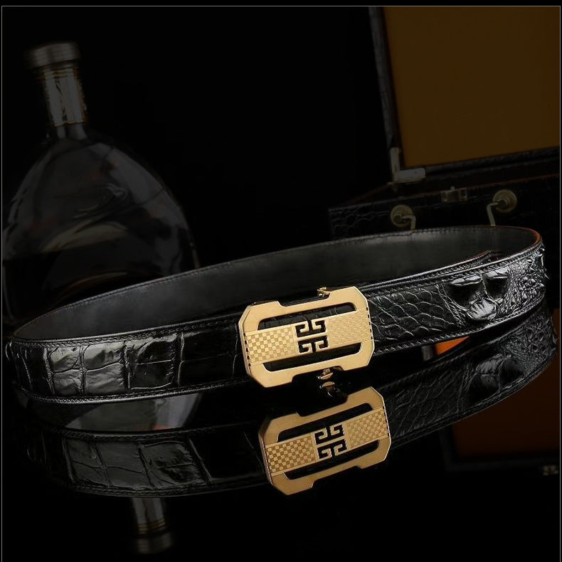 Geometric Automatic Buckle Genuine Leather Belt