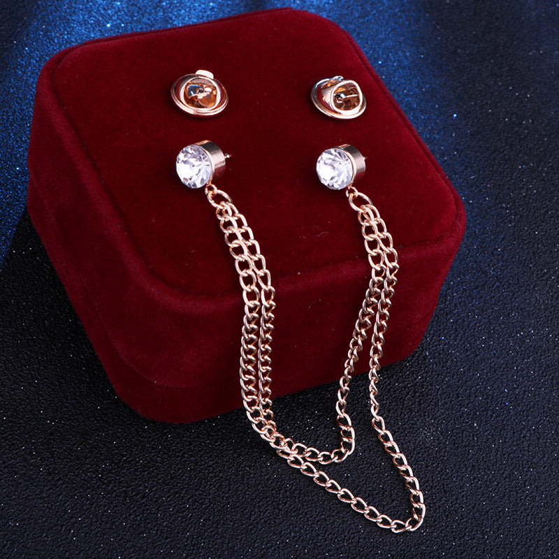Broche de cadena doble decorado con diamantes de imitación