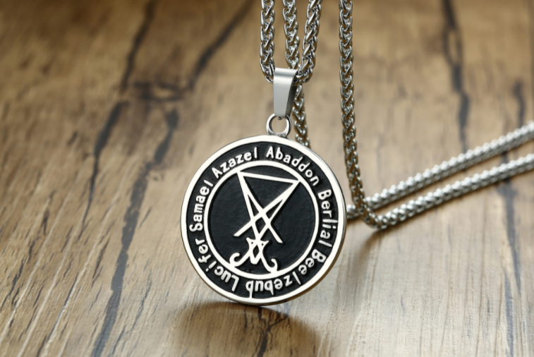 Titanium Steel Lucifer Round Pendant Necklace