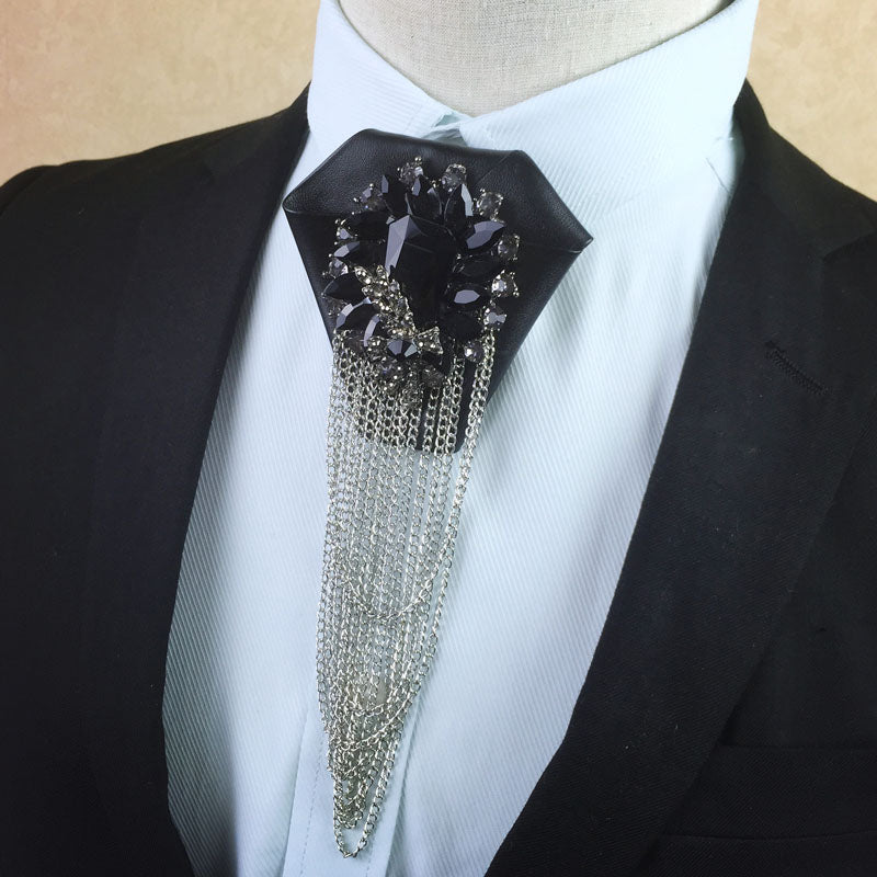 Metal And Rhinestone Decorated Diamond Shape Tie