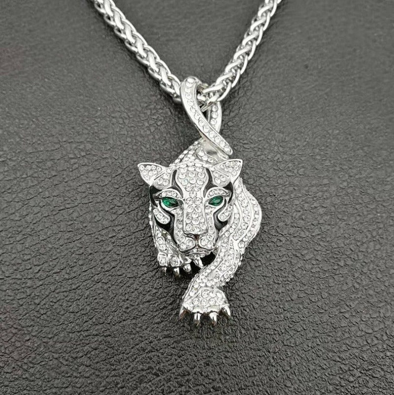Colgante Tigre Con Ojos Verdes Y Collar Strass