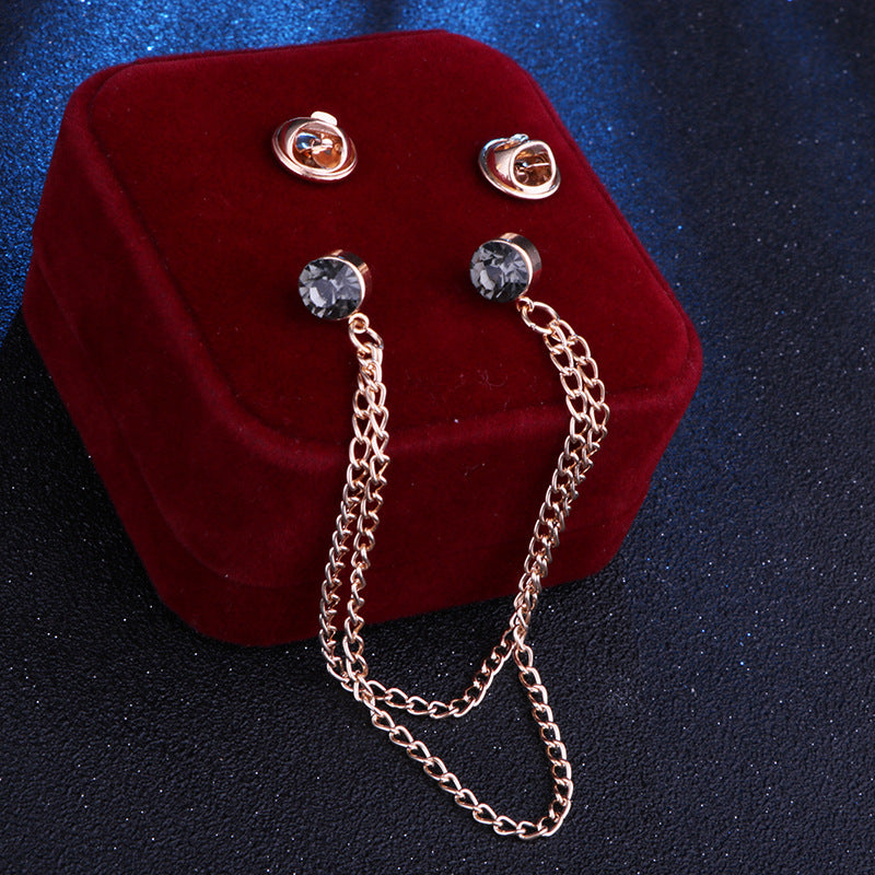 Broche de cadena doble decorado con diamantes de imitación